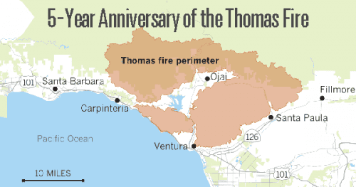 A look at the burn area on the 5-Year Anniversary of the Thomas Fire